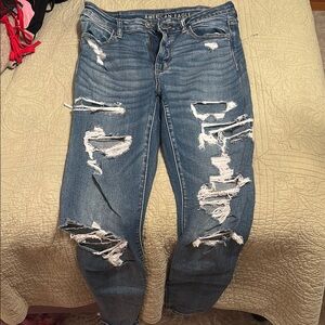 American Eagle Outfitters Blue Skinny Distressed Jeans